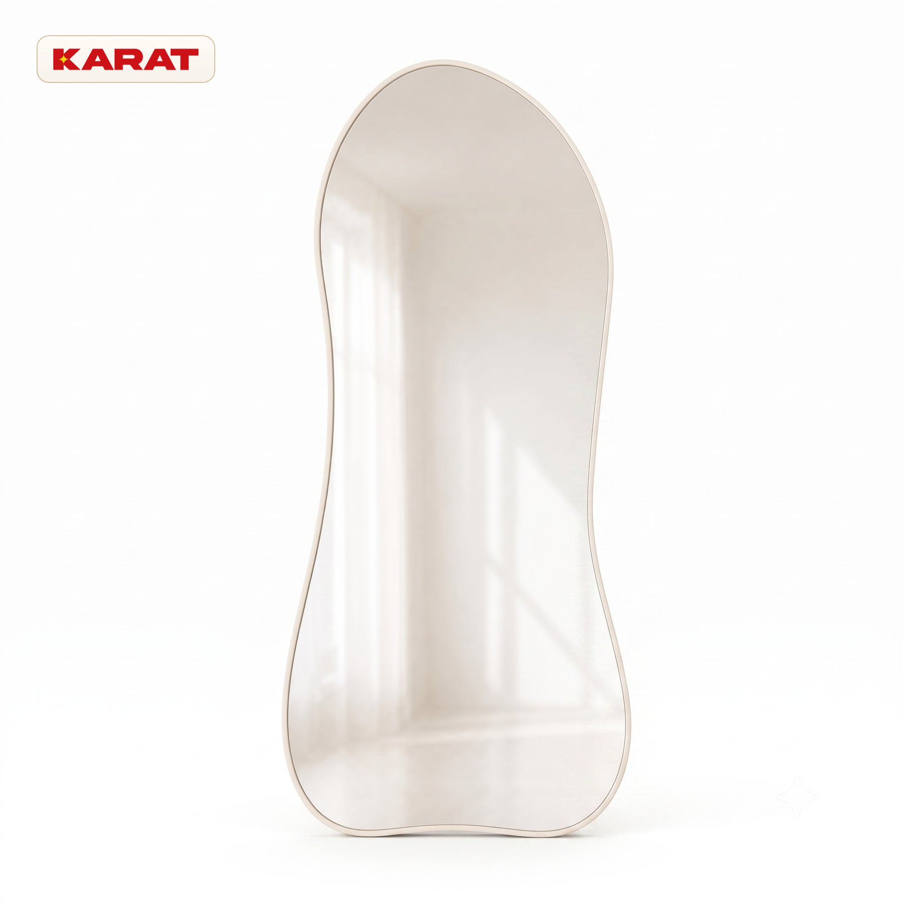 Miroir sur pied Mila | Miroir mural organique avec cadre en aluminium blanc crème | 65 × 150 cm
