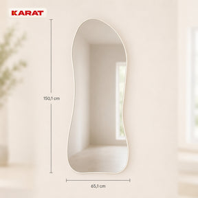 Miroir sur pied Mila | Miroir mural organique avec cadre en aluminium blanc crème | 65 × 150 cm