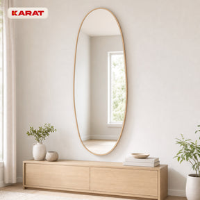 Miroir pleine longueur | Nina | Miroir mural organique avec cadre en aluminium aspect bois | 65 × 150 cm