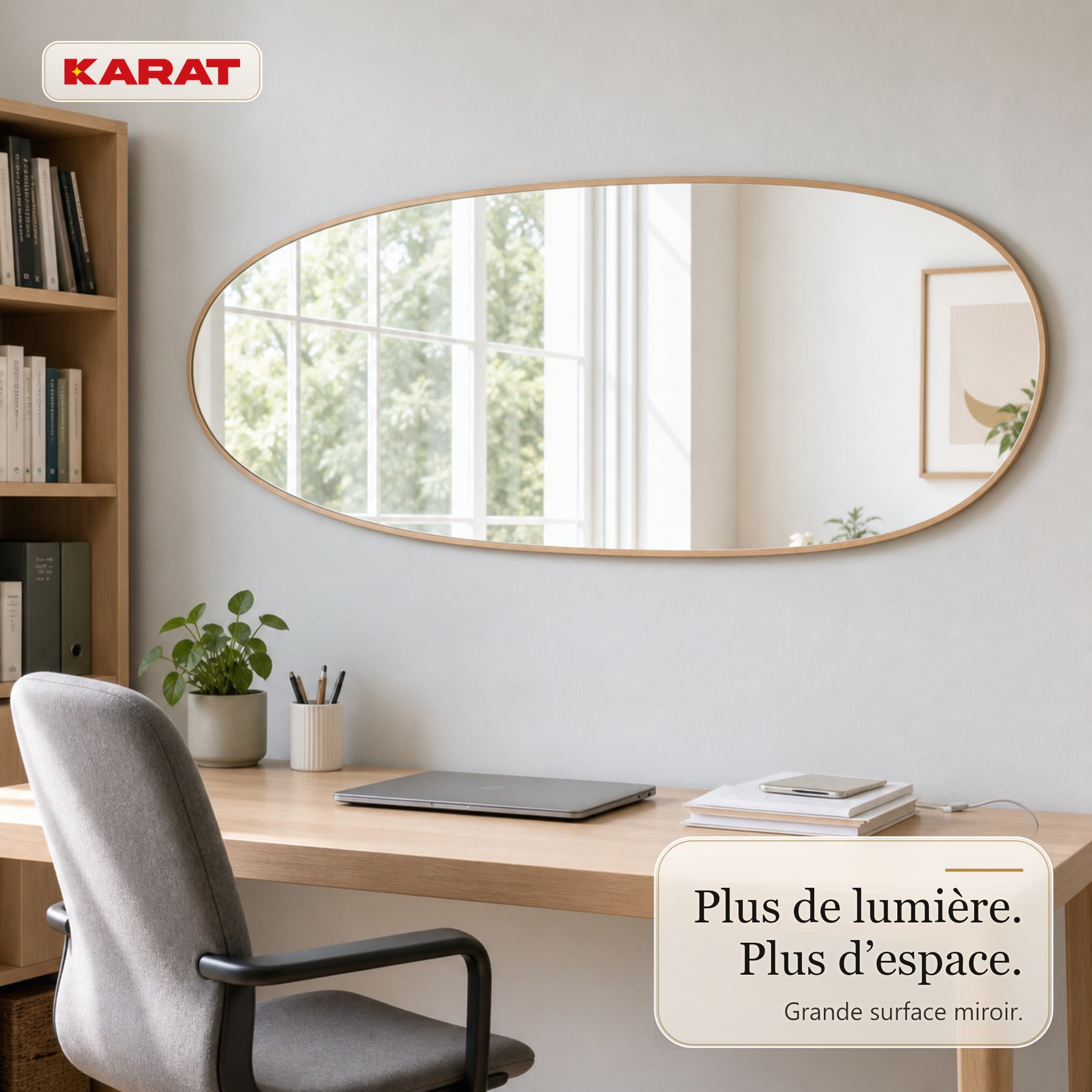 Miroir pleine longueur | Nina | Miroir mural organique avec cadre en aluminium aspect bois | 60 × 150 cm