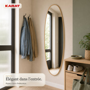 Miroir pleine longueur | Nina | Miroir mural organique avec cadre en aluminium aspect bois | 60 × 150 cm