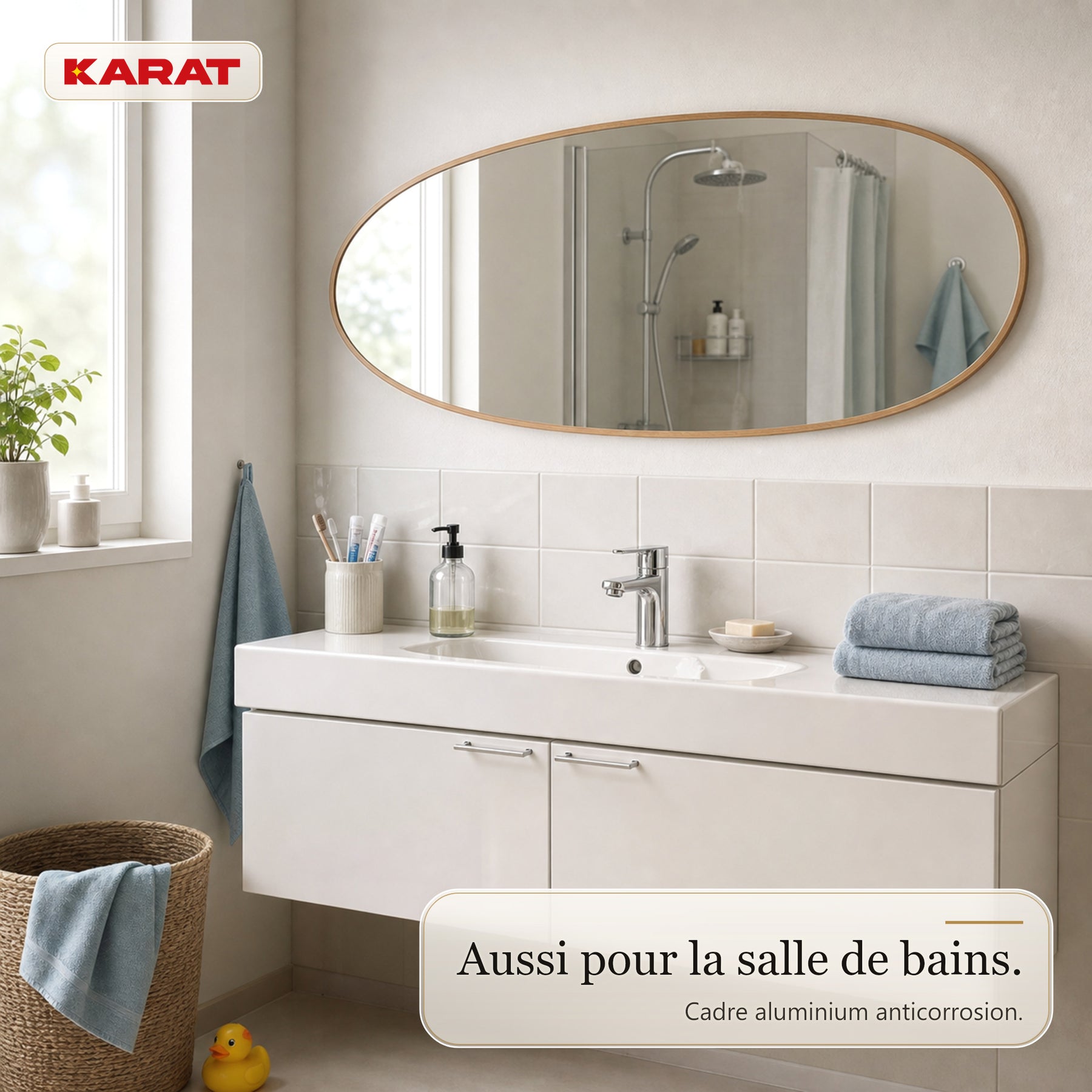 Miroir pleine longueur | Nina | Miroir mural organique avec cadre en aluminium aspect bois | 65 × 150 cm