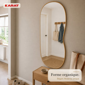 Miroir mural | Serena | Miroir pleine longueur organique avec cadre en aluminium aspect bois | 60 × 120 cm