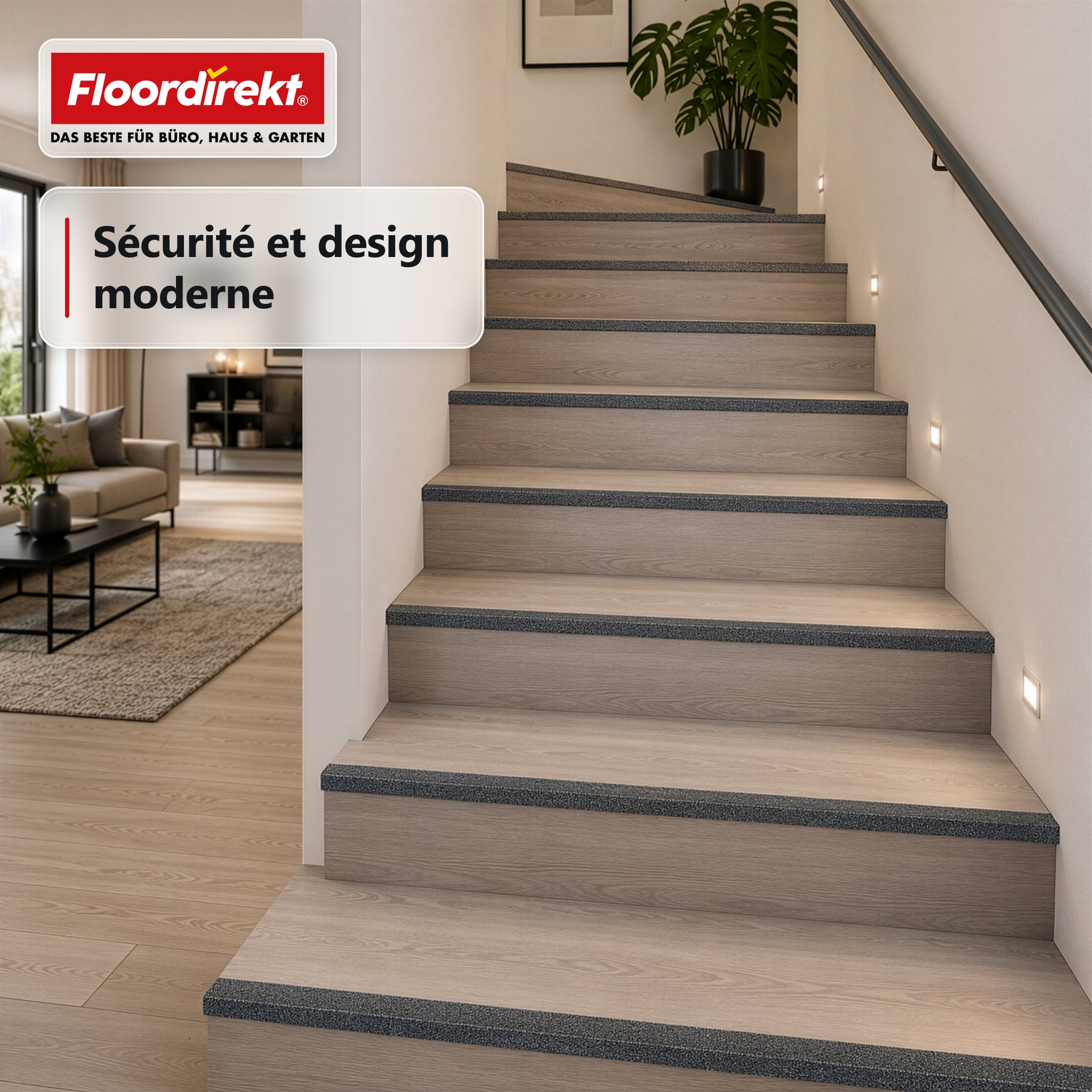 Profil de nez de marche | Core | Profil d'escalier antidérapant en PRV avec revêtement en oxyde d'aluminium