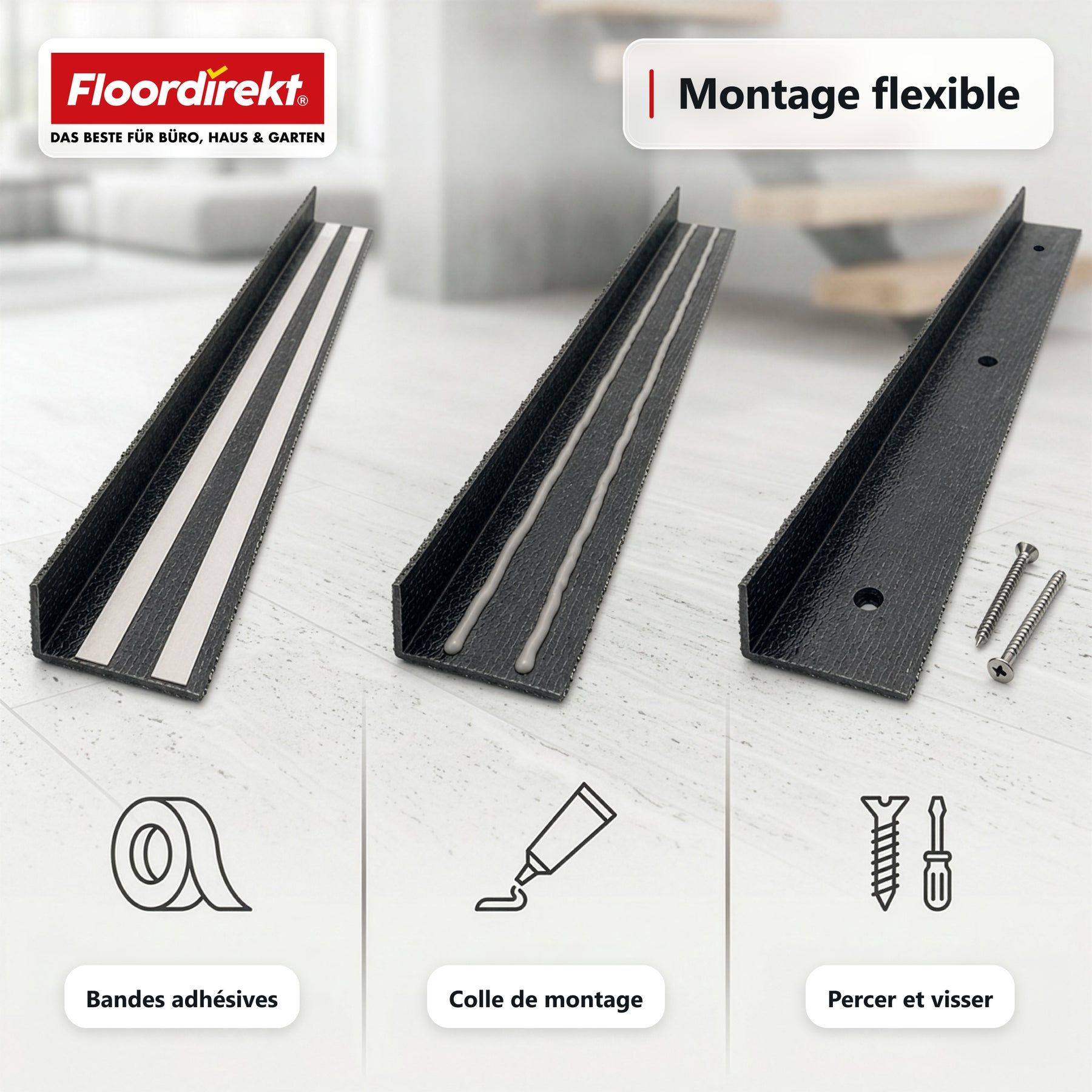 Profil de nez de marche | Core | Profil d'escalier antidérapant en PRV avec revêtement en oxyde d'aluminium