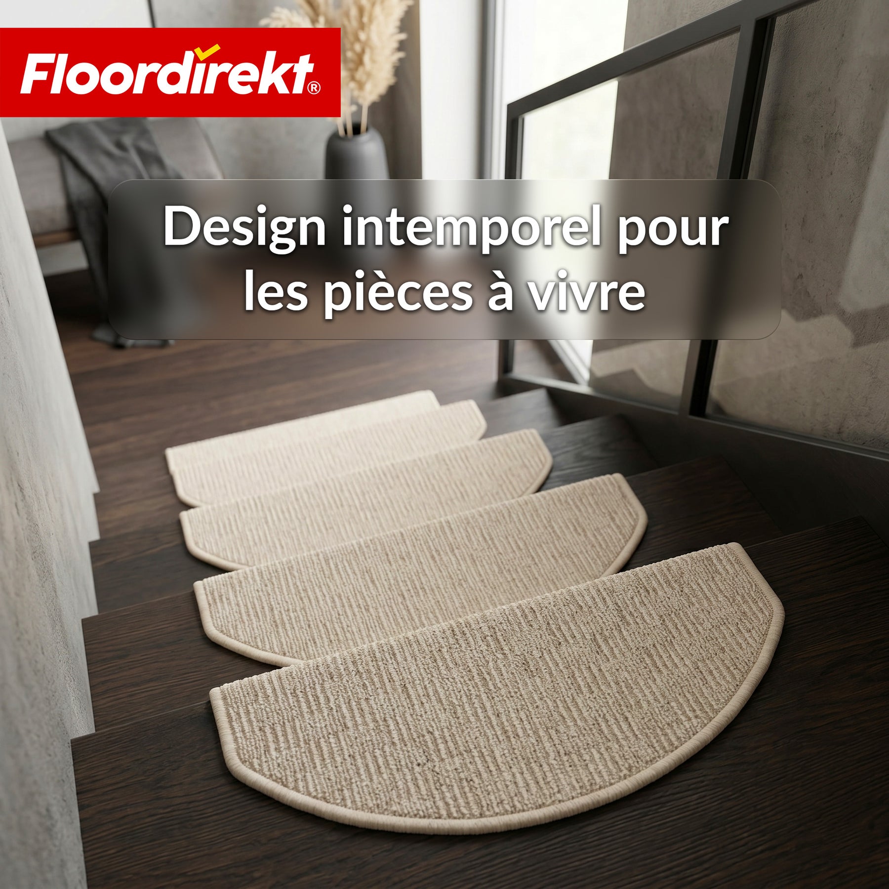 Tapis de marche | Monaco | Tapis d’escalier antidérapant en polypropylène, robuste, insonorisant et facile d’entretien en forme semi-circulaire