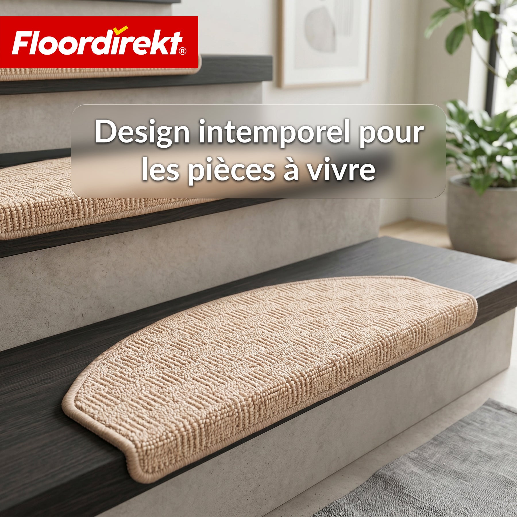 Tapis de marche | Monaco | Tapis d’escalier antidérapant en polypropylène, robuste, insonorisant et facile d’entretien en forme semi-circulaire
