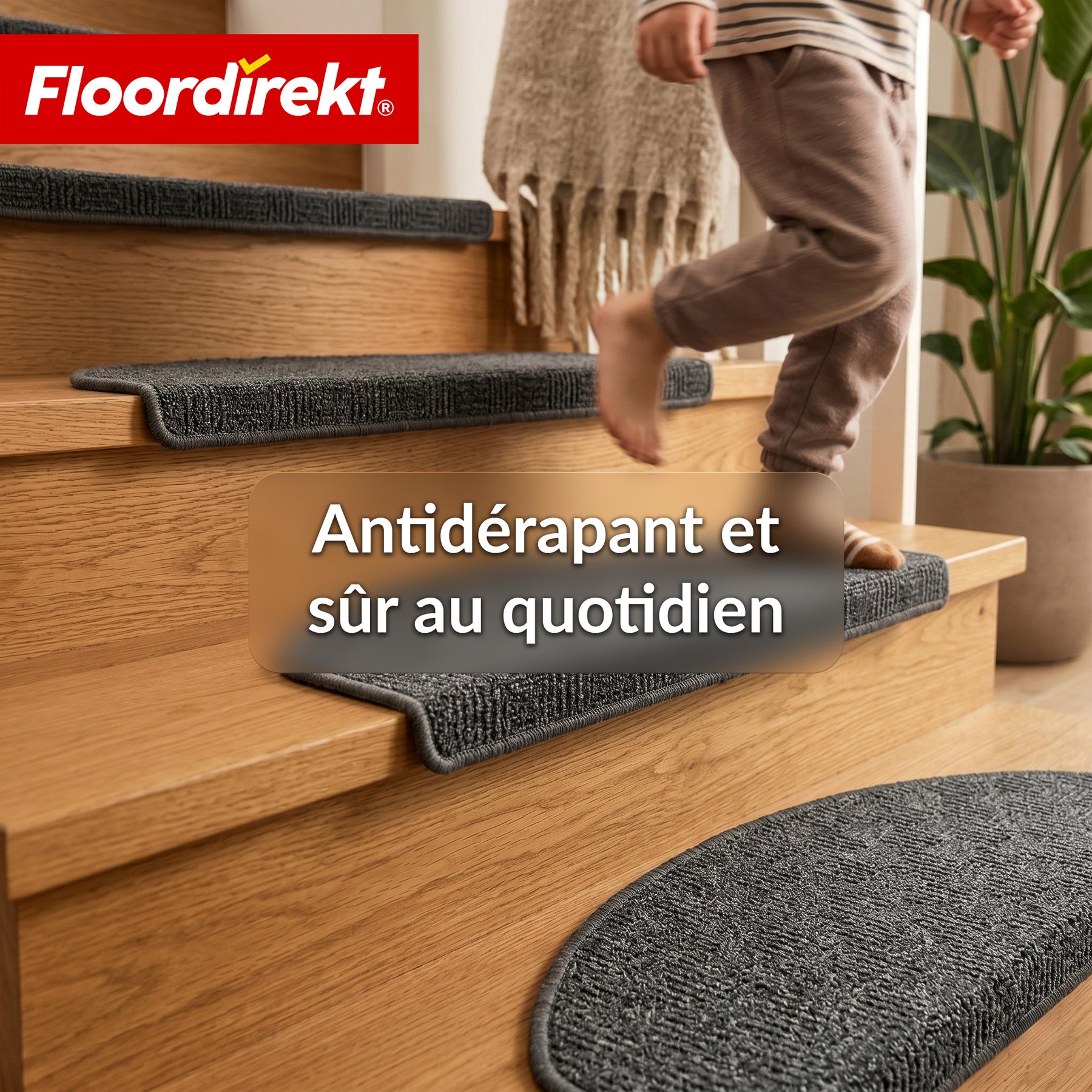 Tapis de marche | Monaco | Tapis d’escalier antidérapant en polypropylène, robuste, insonorisant et facile d’entretien en forme semi-circulaire