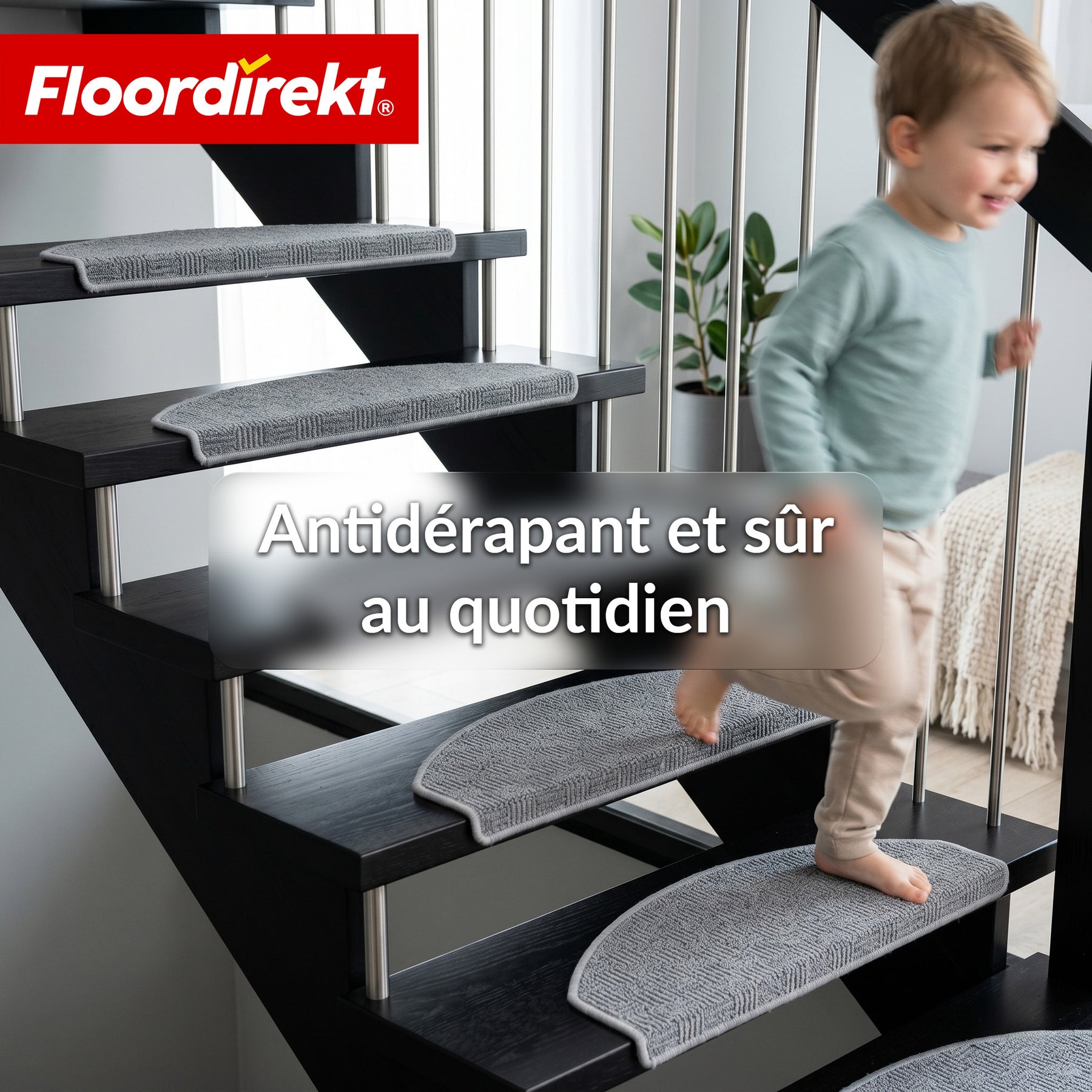 Tapis de marche | Monaco | Tapis d’escalier antidérapant en polypropylène, robuste, insonorisant et facile d’entretien en forme semi-circulaire
