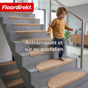 Tapis de marche | Monaco | Tapis d’escalier antidérapant en polypropylène, robuste, insonorisant et facile d’entretien en forme semi-circulaire
