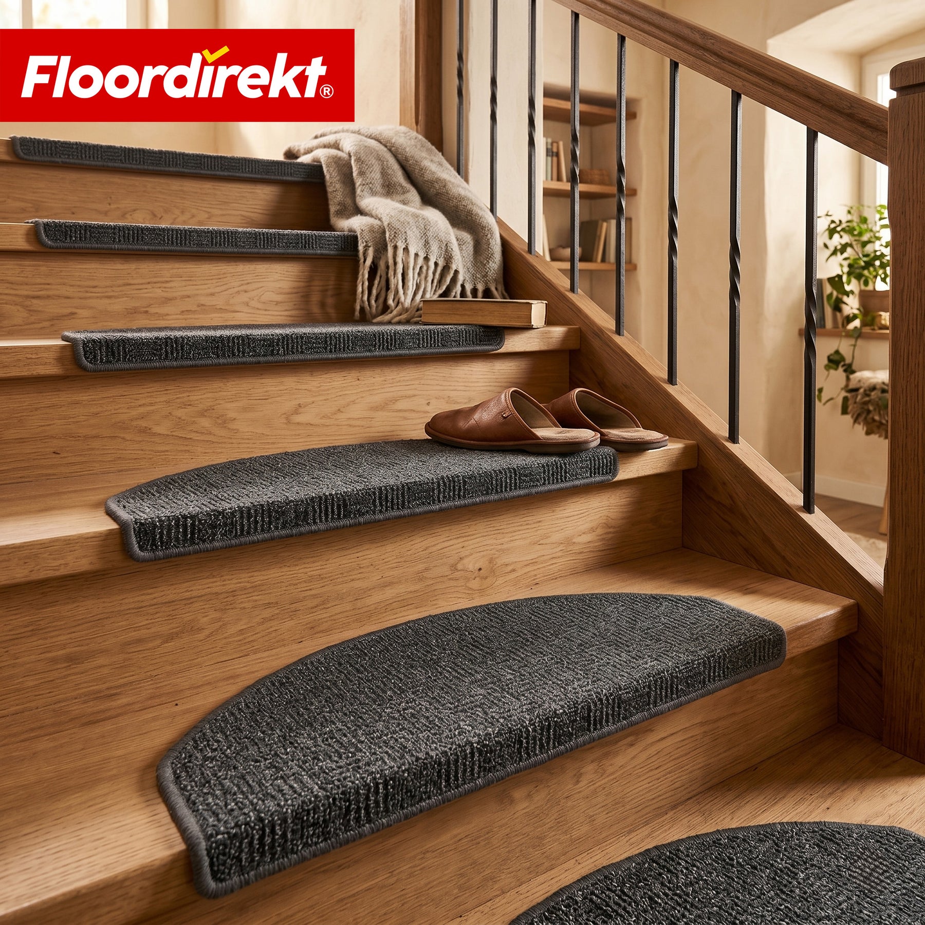 Tapis de marche | Monaco | Tapis d’escalier antidérapant en polypropylène, robuste, insonorisant et facile d’entretien en forme semi-circulaire