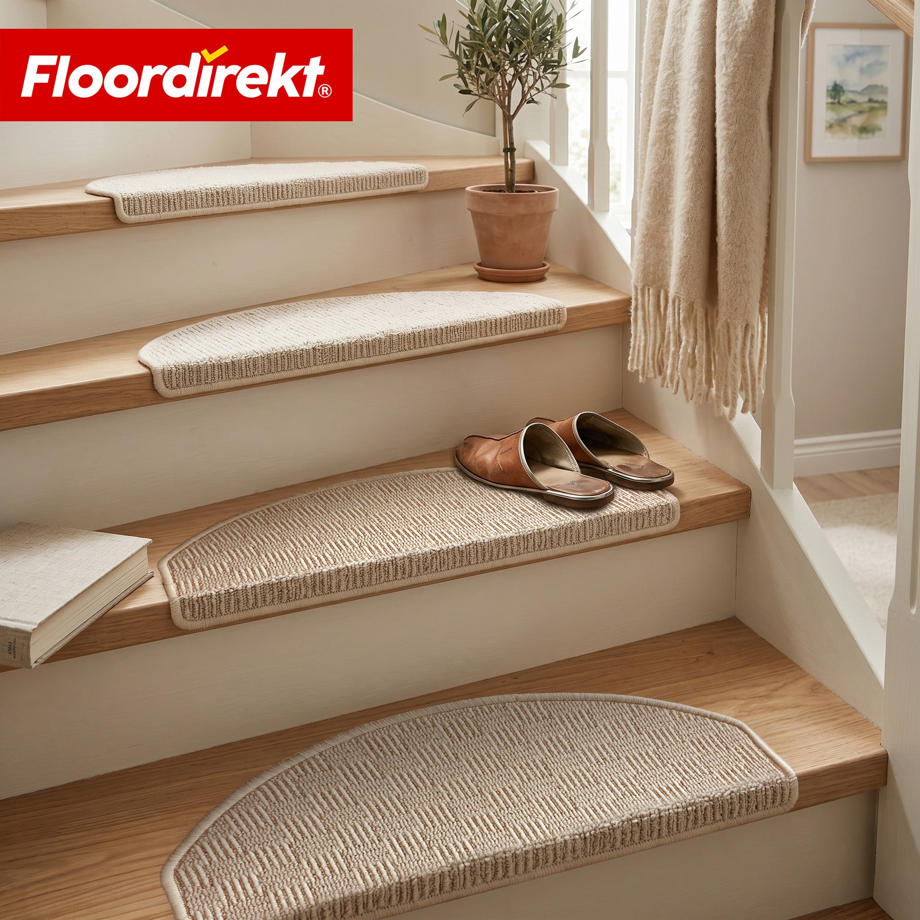 Tapis de marche | Monaco | Tapis d’escalier antidérapant en polypropylène, robuste, insonorisant et facile d’entretien en forme semi-circulaire