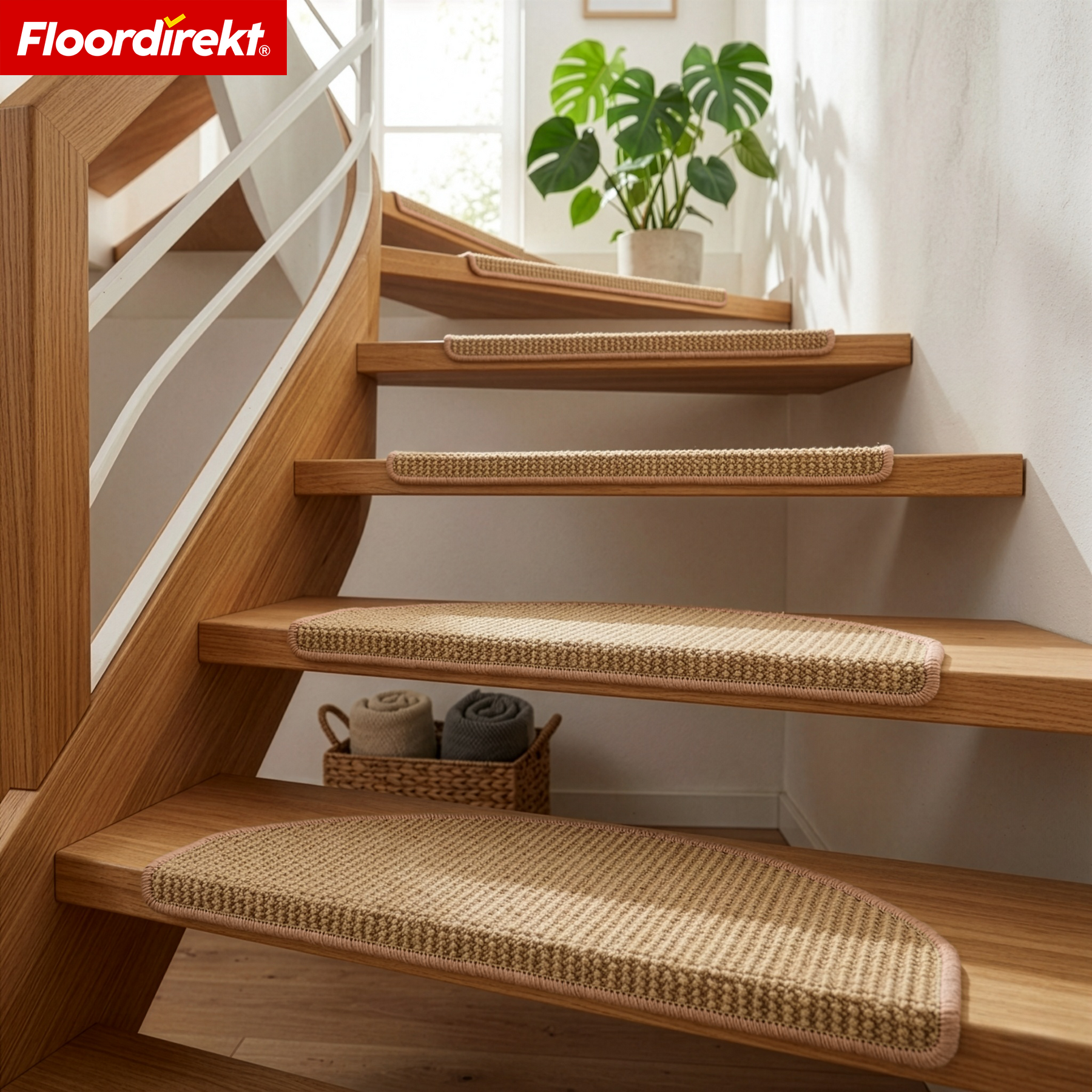 Tapis d’escalier en sisal | Pearl | Marche demi-ronde antidérapante, insonorisante & durable