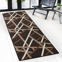 Tapis couloir Printed | En anthracite et marron | Tapis moderne à motif rayé avec dos antidérapant en gel | Résistant et facile d’entretien