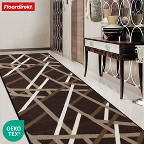 Tapis couloir Printed | En anthracite et marron | Tapis moderne à motif rayé avec dos antidérapant en gel | Résistant et facile d’entretien