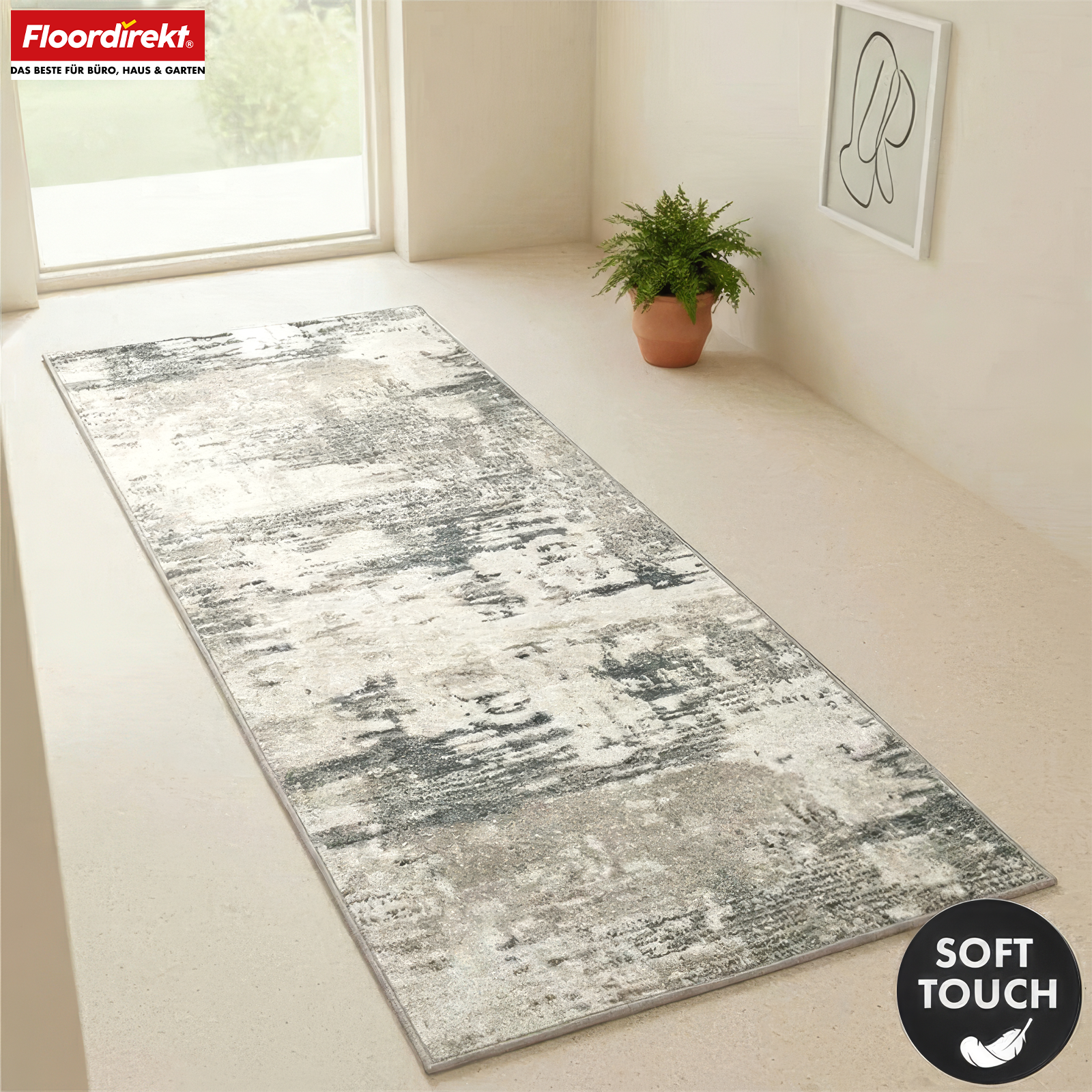 Tapis de couloir | Ravena | Tapis moderne en anthracite, marron & sable | Design abstrait avec envers gel antidérapant