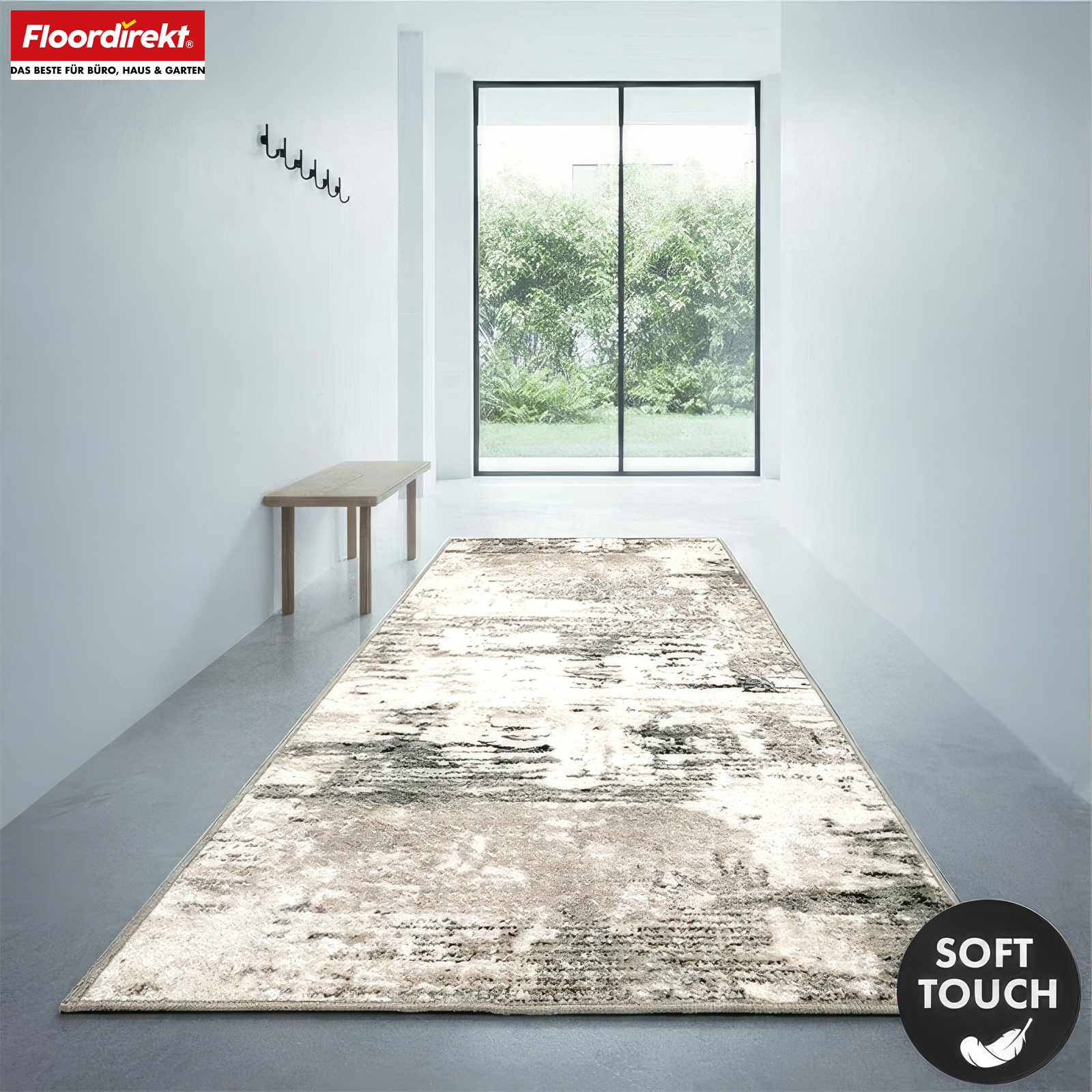 Tapis de couloir | Ravena | Tapis moderne en anthracite, marron & sable | Design abstrait avec envers gel antidérapant