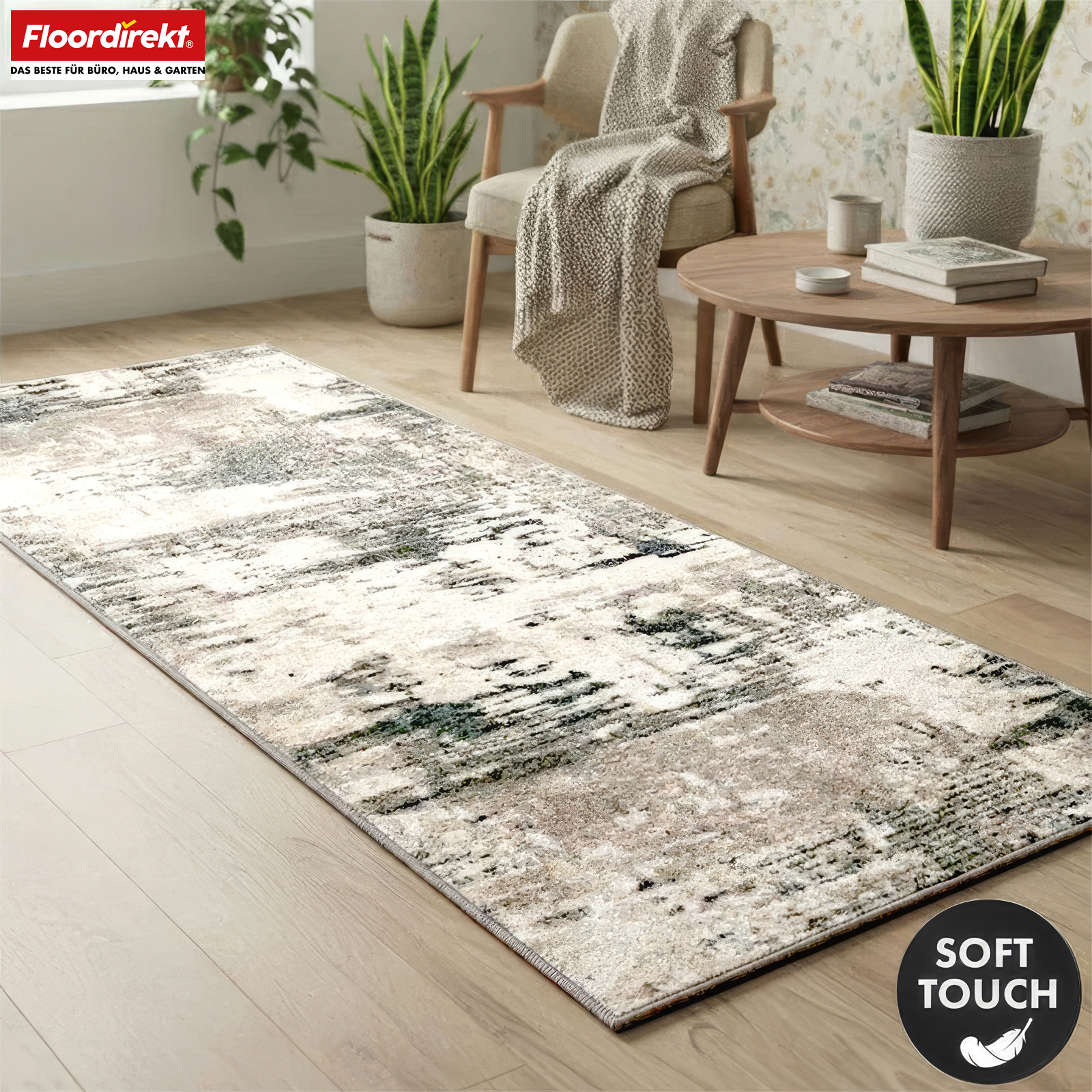 Tapis de couloir | Ravena | Tapis moderne en anthracite, marron & sable | Design abstrait avec envers gel antidérapant