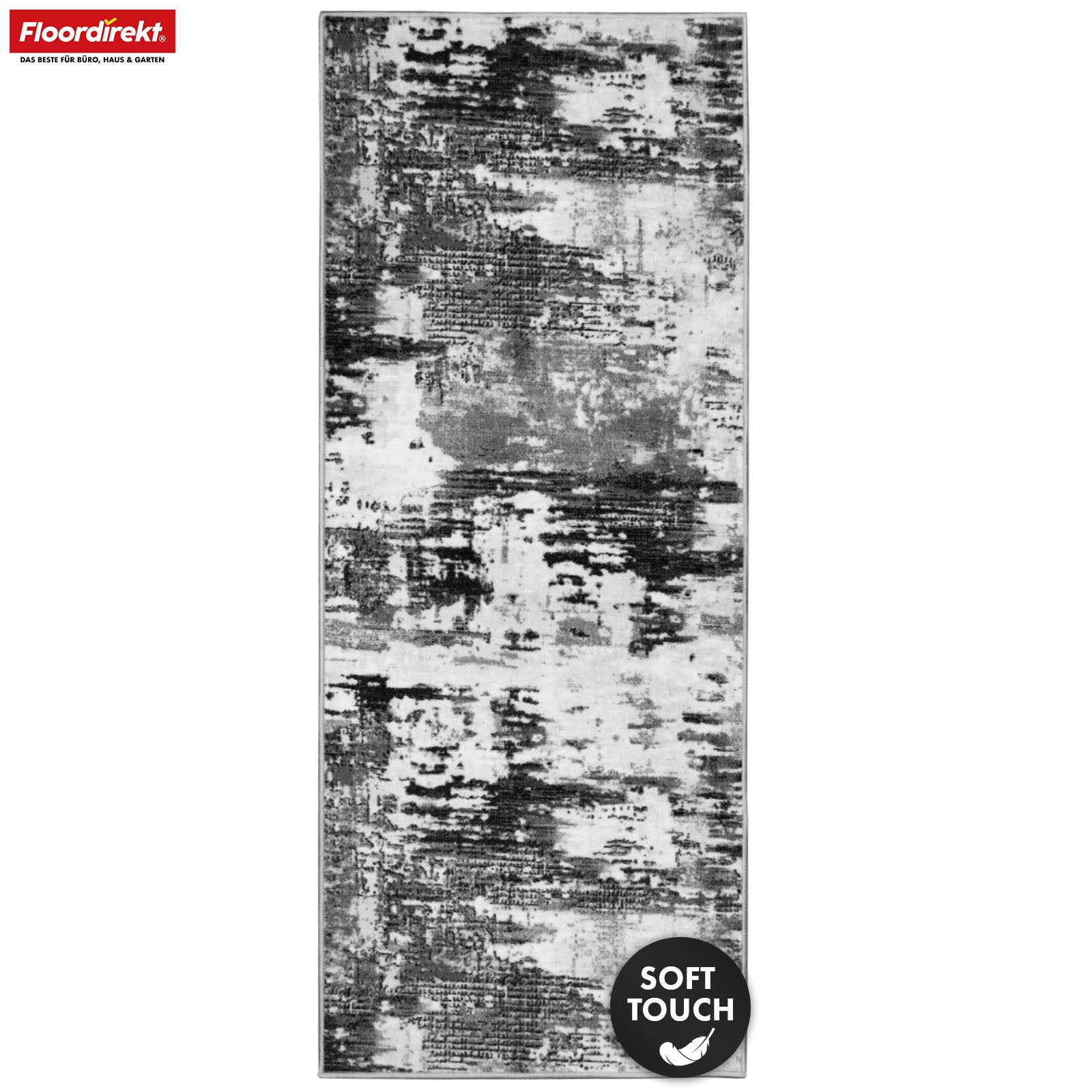 Tapis couloir | Ravena | Tapis moderne en anthracite et brun | Motif abstrait avec dos antidérapant en gel | Résistant et facile d’entretien