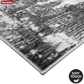 Tapis couloir | Ravena | Tapis moderne en anthracite et brun | Motif abstrait avec dos antidérapant en gel | Résistant et facile d’entretien