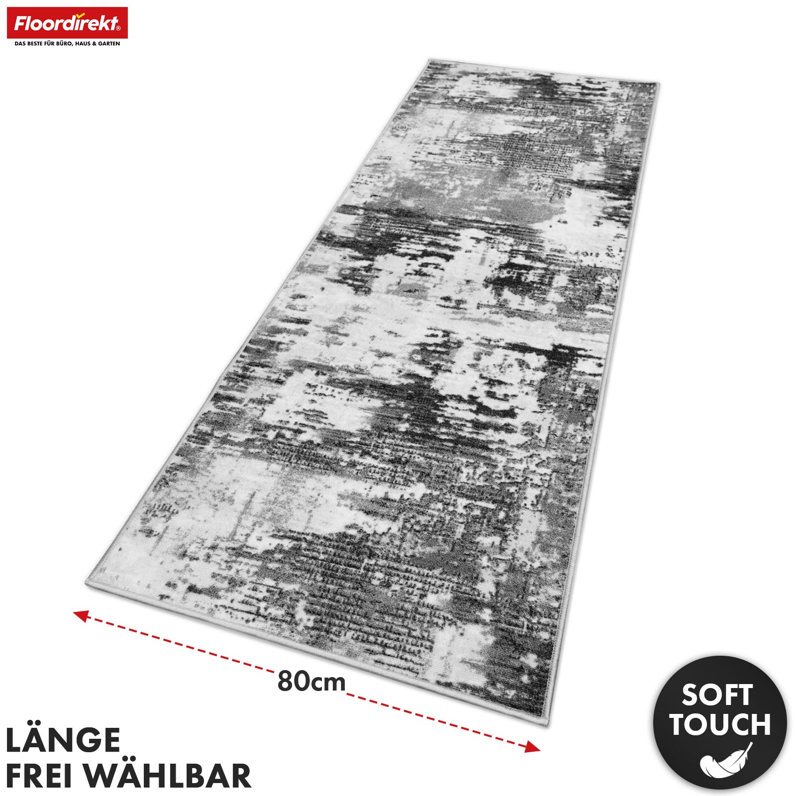 Tapis couloir | Ravena | Tapis moderne en anthracite et brun | Motif abstrait avec dos antidérapant en gel | Résistant et facile d’entretien