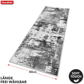Tapis couloir | Ravena | Tapis moderne en anthracite et brun | Motif abstrait avec dos antidérapant en gel | Résistant et facile d’entretien