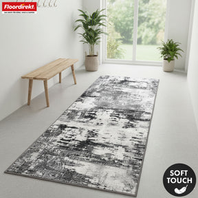 Tapis couloir | Ravena | Tapis moderne en anthracite et brun | Motif abstrait avec dos antidérapant en gel | Résistant et facile d’entretien