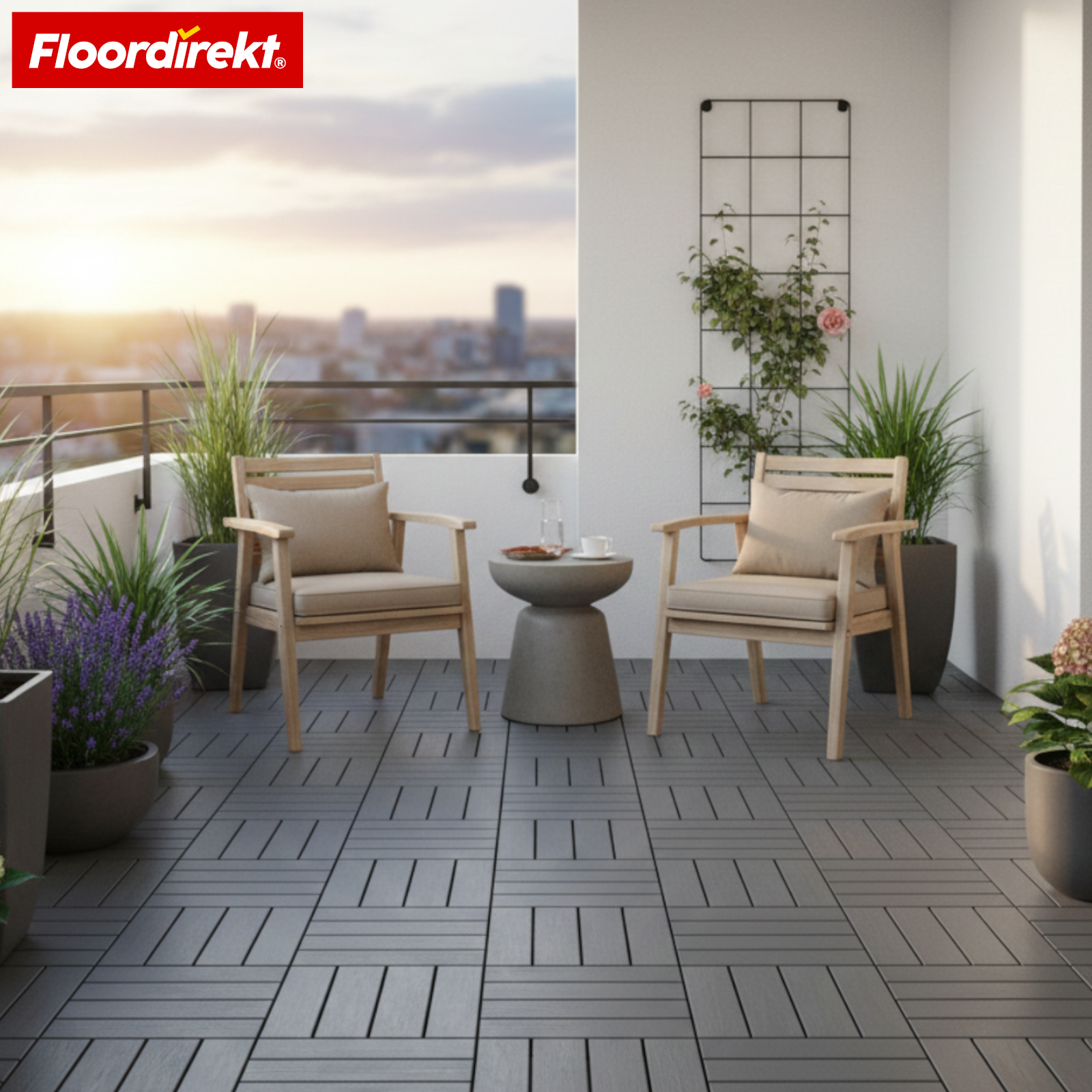 Dalles de terrasse | Elyse | Gris | Dalles clipsables 30x30 cm en polypropylène | Résistantes aux intempéries, faciles d’entretien & simples à poser