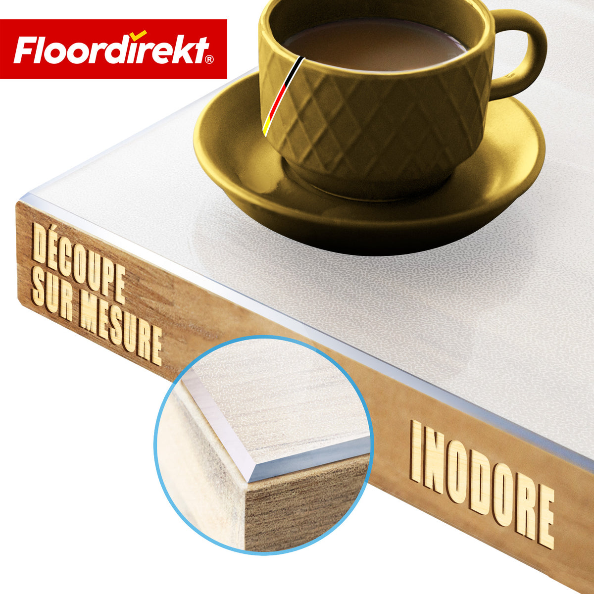 Film de table | Neo Milky | Protection de table semi-transparente blanc laiteux sur mesure avec bord biseauté