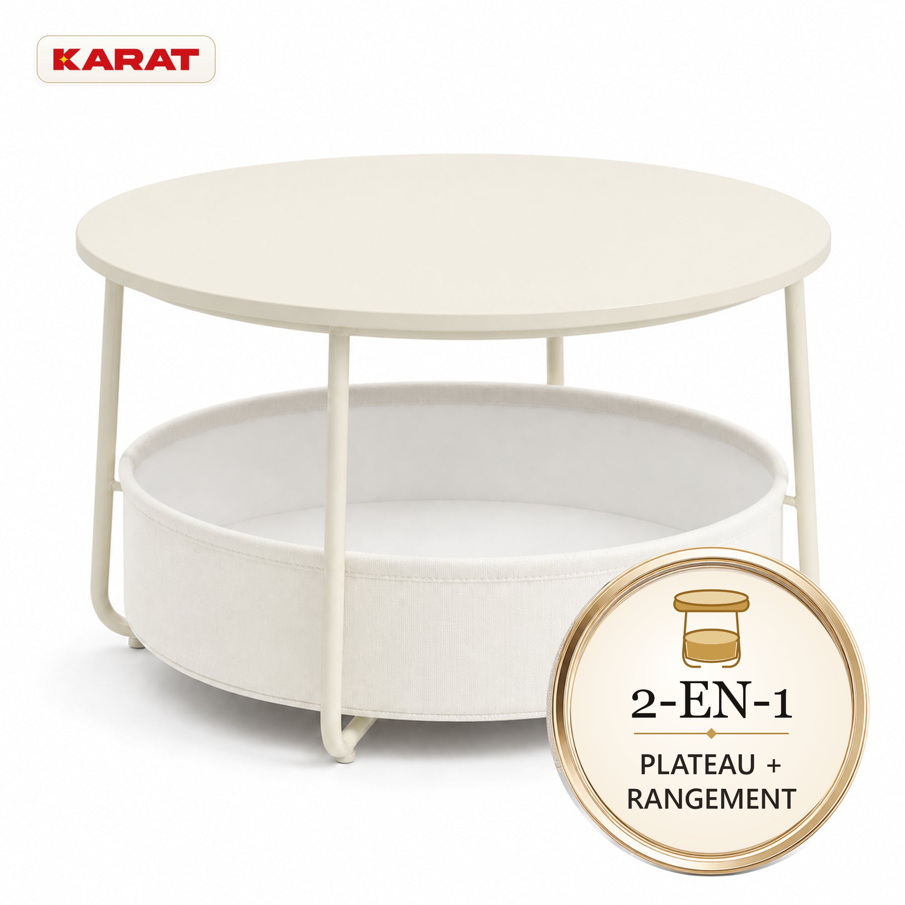 Table d’appoint | Tore | Table ronde avec rangement ouvert en bois & acier | Ø 75 cm