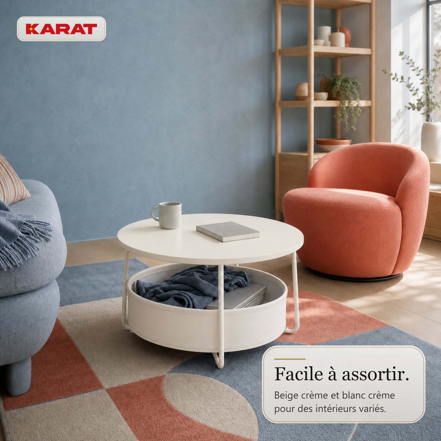 Table d’appoint | Tore | Table ronde avec rangement ouvert en bois & acier | Ø 75 cm
