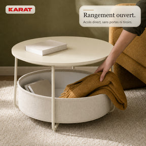 Table d’appoint | Tore | Table ronde avec rangement ouvert en bois & acier | Ø 75 cm
