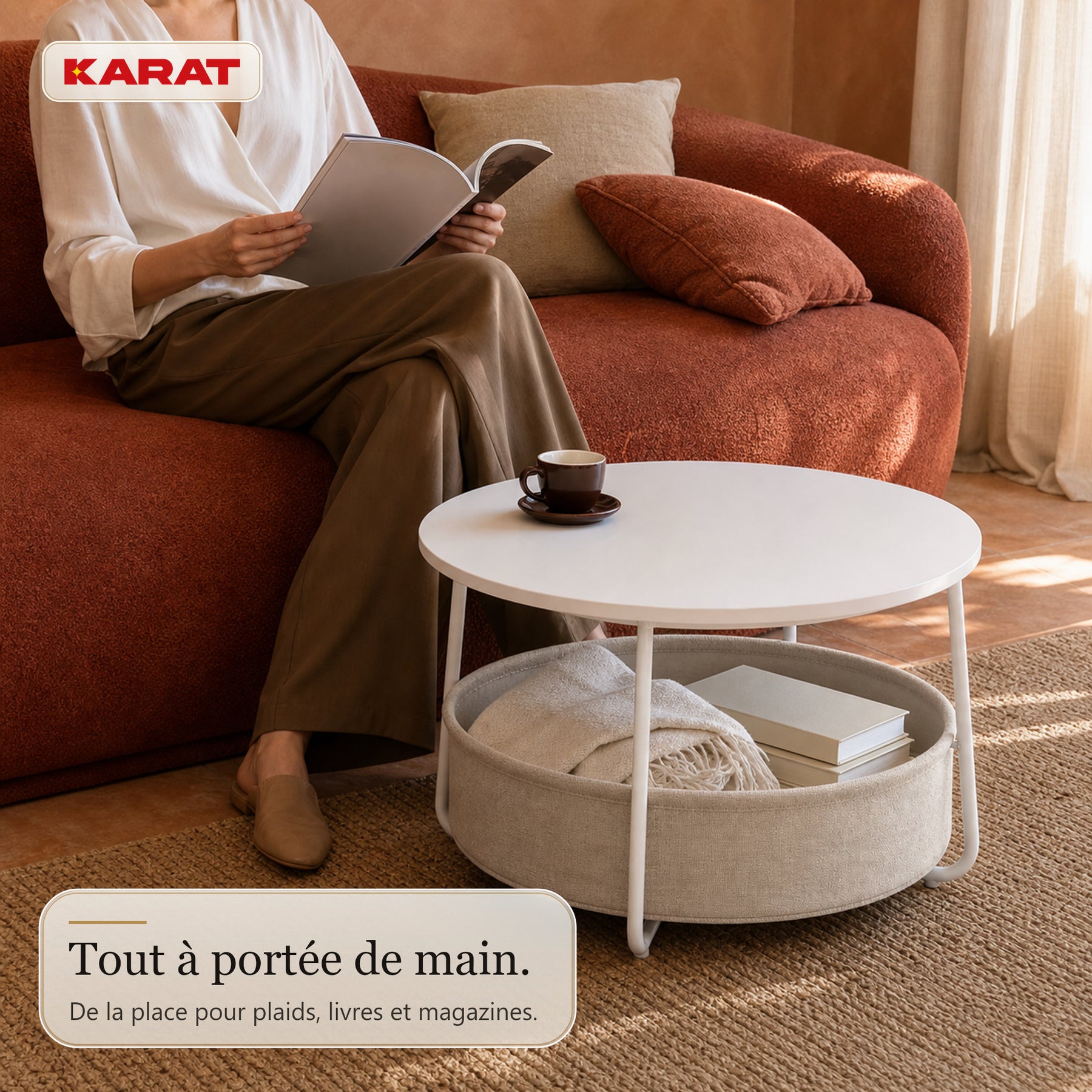 Table d’appoint | Tore | Table ronde avec rangement ouvert en bois & acier | Ø 75 cm