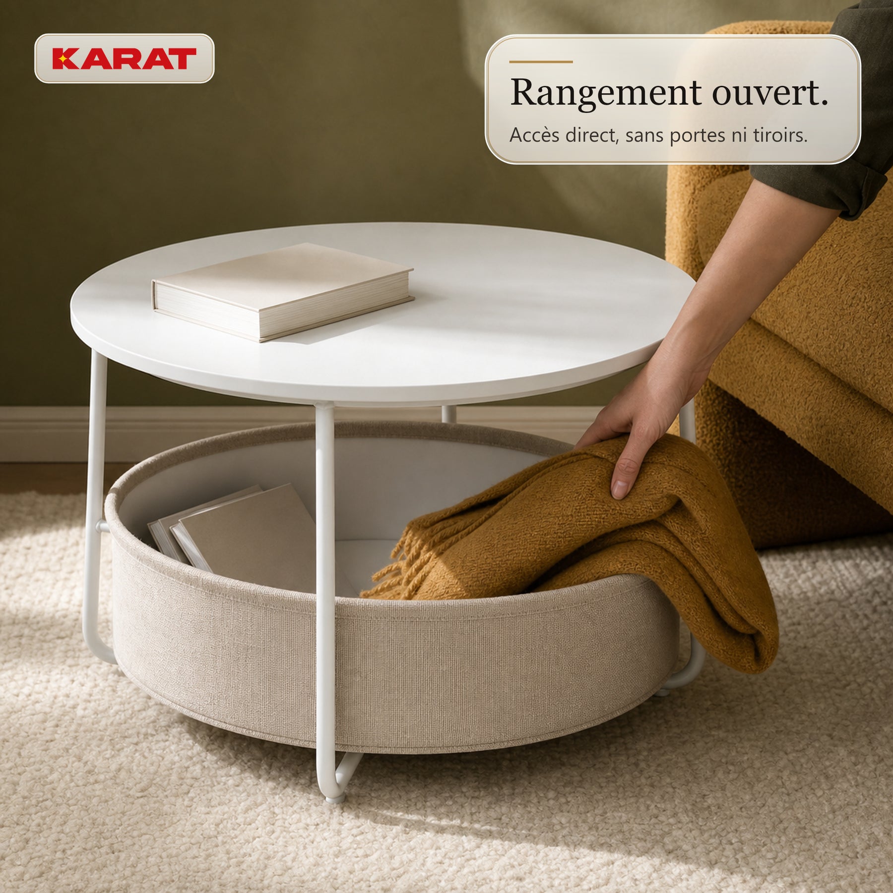 Table d’appoint | Tore | Table ronde avec rangement ouvert en bois & acier | Ø 75 cm