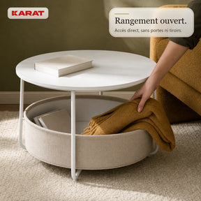 Table d’appoint | Tore | Table ronde avec rangement ouvert en bois & acier | Ø 75 cm