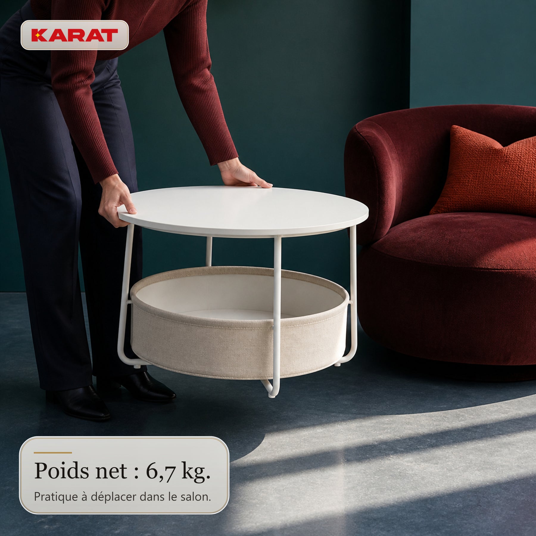 Table d’appoint | Tore | Table ronde avec rangement ouvert en bois & acier | Ø 75 cm