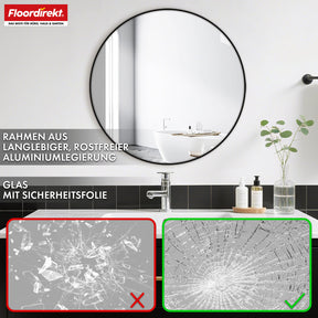Miroir mural | Bella | Miroir rond avec cadre noir en alliage d'aluminium | Disponible en différentes tailles
