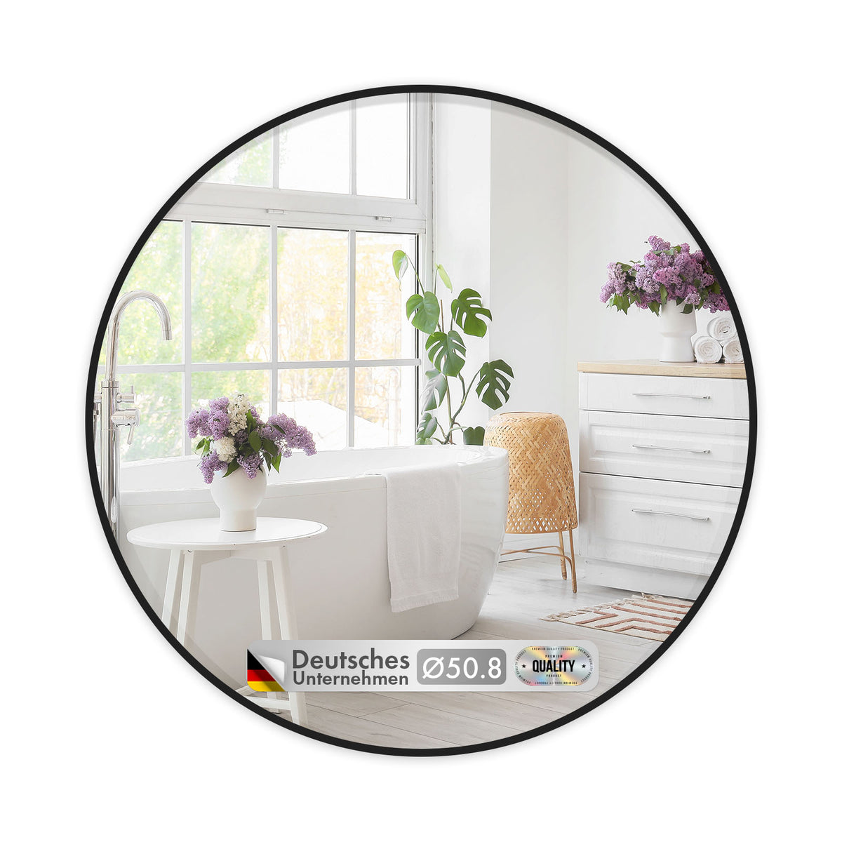 Miroir mural | Bella | Miroir rond avec cadre noir en alliage d'aluminium | Disponible en différentes tailles