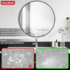 Miroir mural | Bella | Miroir rond avec cadre noir en alliage d'aluminium | Disponible en différentes tailles