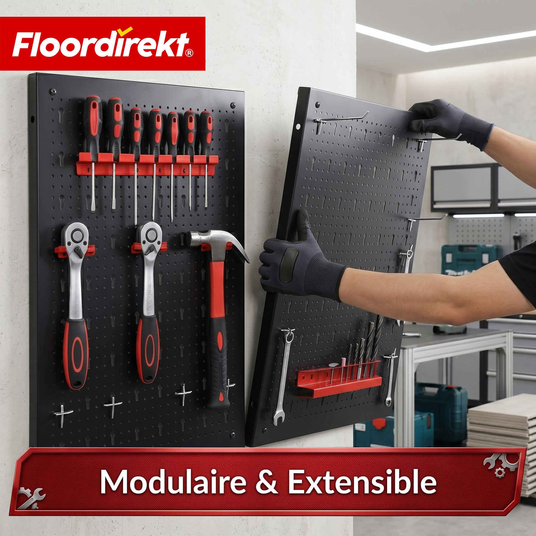 Mur à outils | Parker | Panneau perforé en métal avec accessoires | Support à outils pour atelier et garage