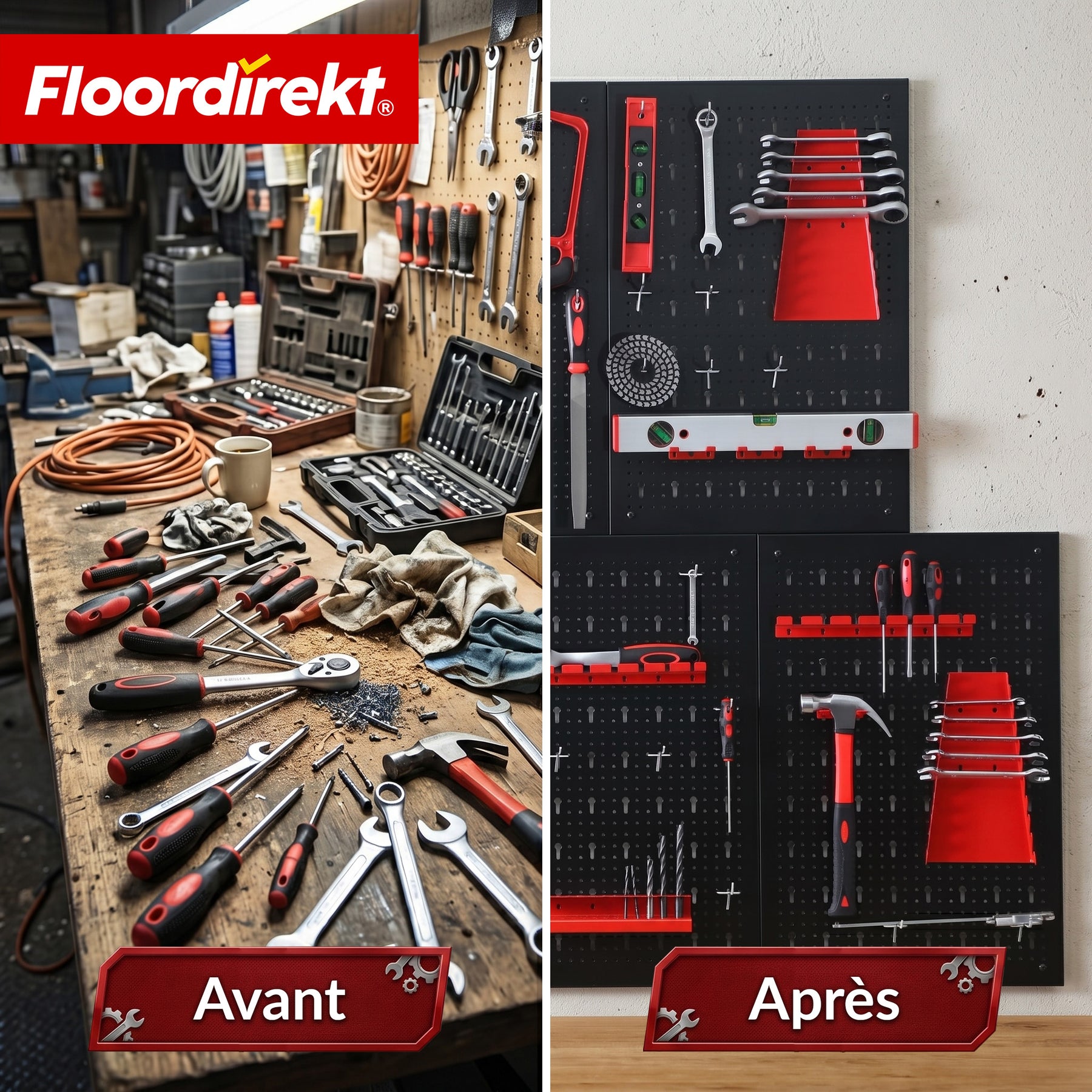 Mur à outils | Parker | Panneau perforé en métal avec accessoires | Support à outils pour atelier et garage