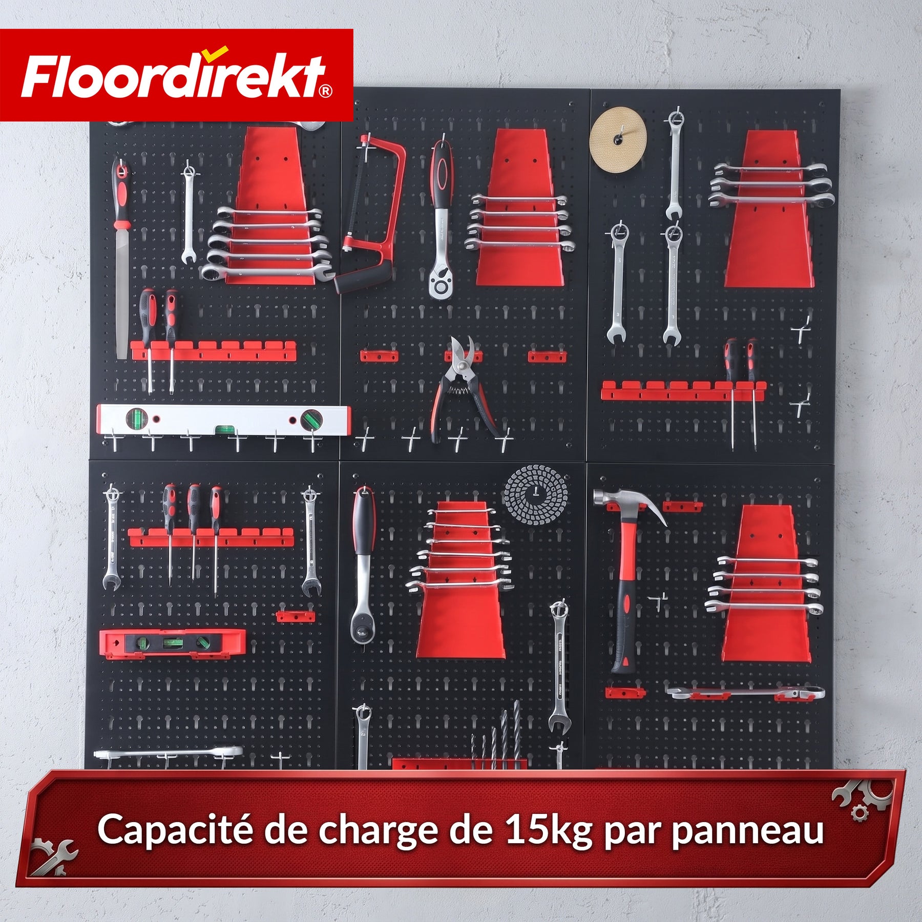 Mur à outils | Parker | Panneau perforé en métal avec accessoires | Support à outils pour atelier et garage