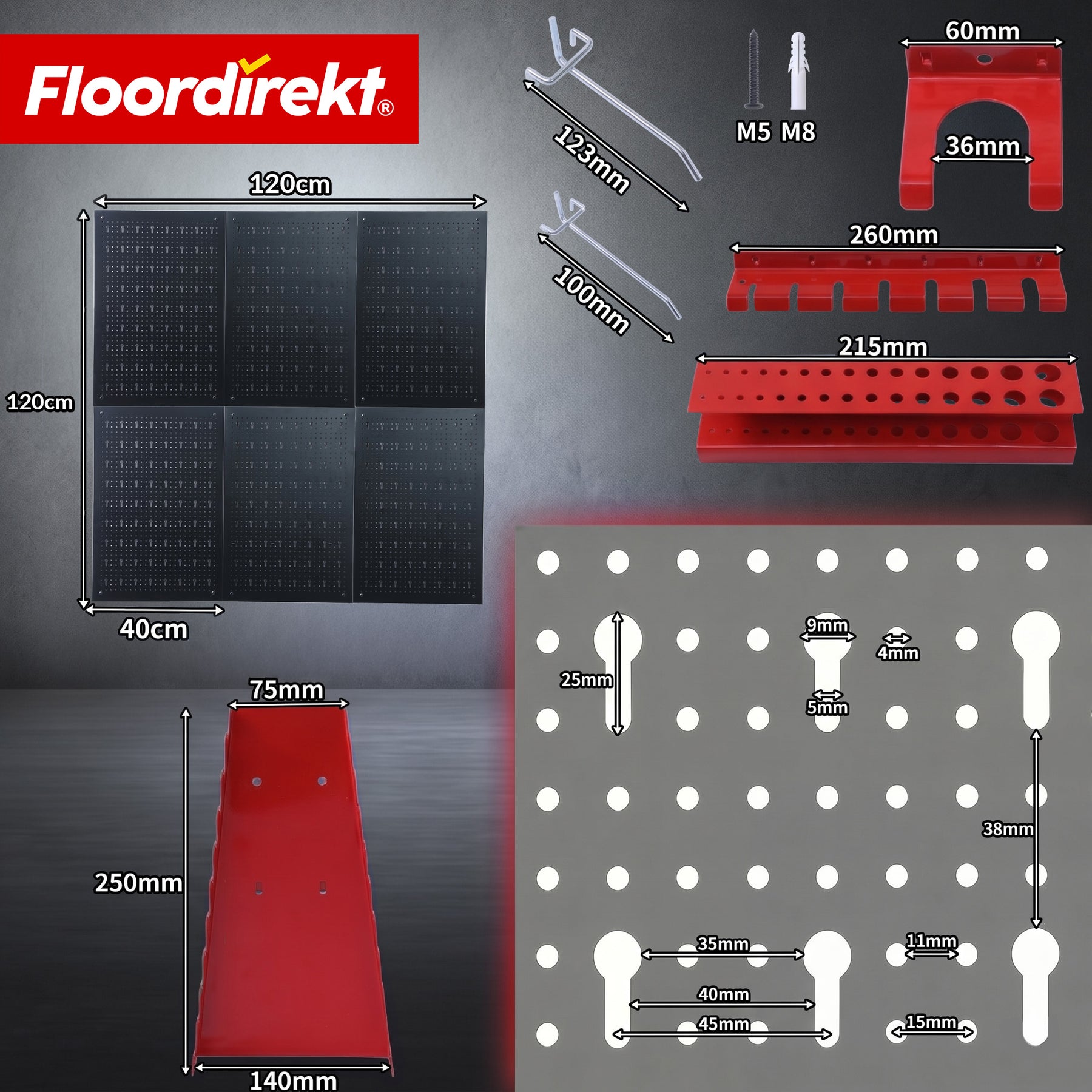 Mur à outils | Parker | Panneau perforé en métal avec accessoires | Support à outils pour atelier et garage