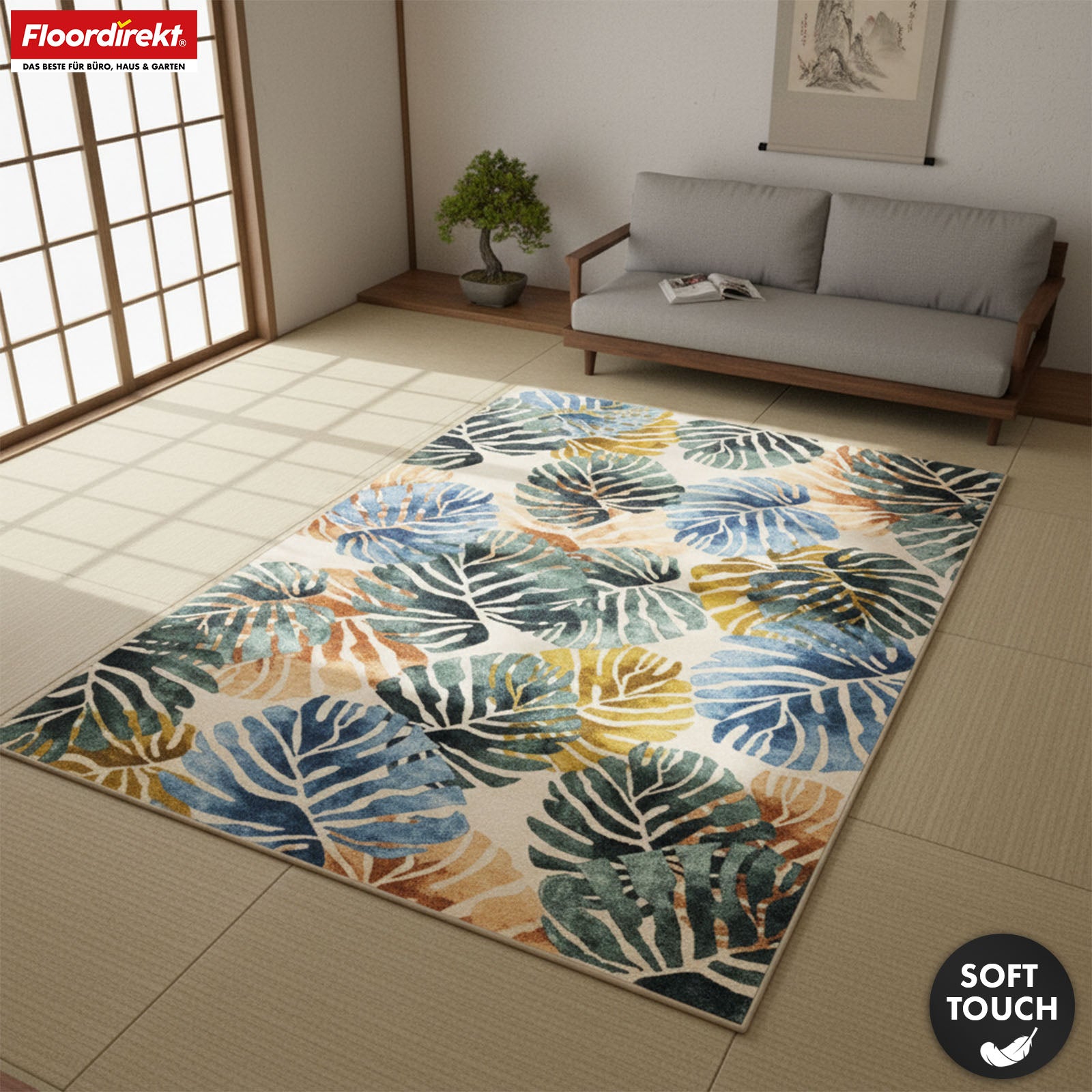 Tapis de salon | Amazonia | Tapis moderne à motif de feuilles | Antidérapant, résistant & facile d’entretien | Disponible en plusieurs tailles