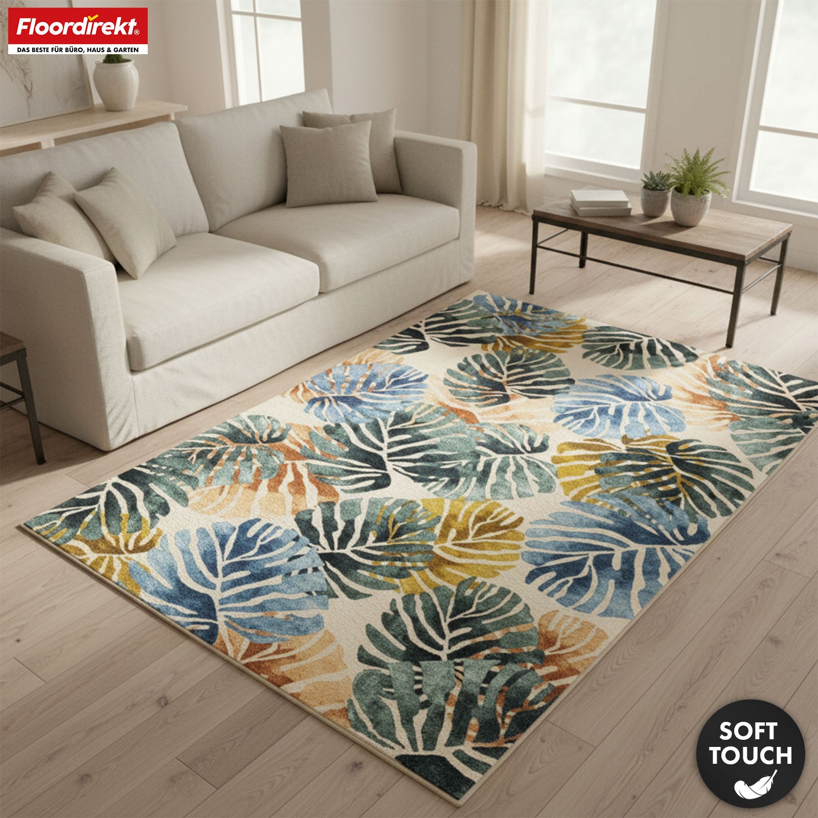 Tapis de salon | Amazonia | Tapis moderne à motif de feuilles | Antidérapant, résistant & facile d’entretien | Disponible en plusieurs tailles