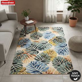 Tapis de salon | Amazonia | Tapis moderne à motif de feuilles | Antidérapant, résistant & facile d’entretien | Disponible en plusieurs tailles
