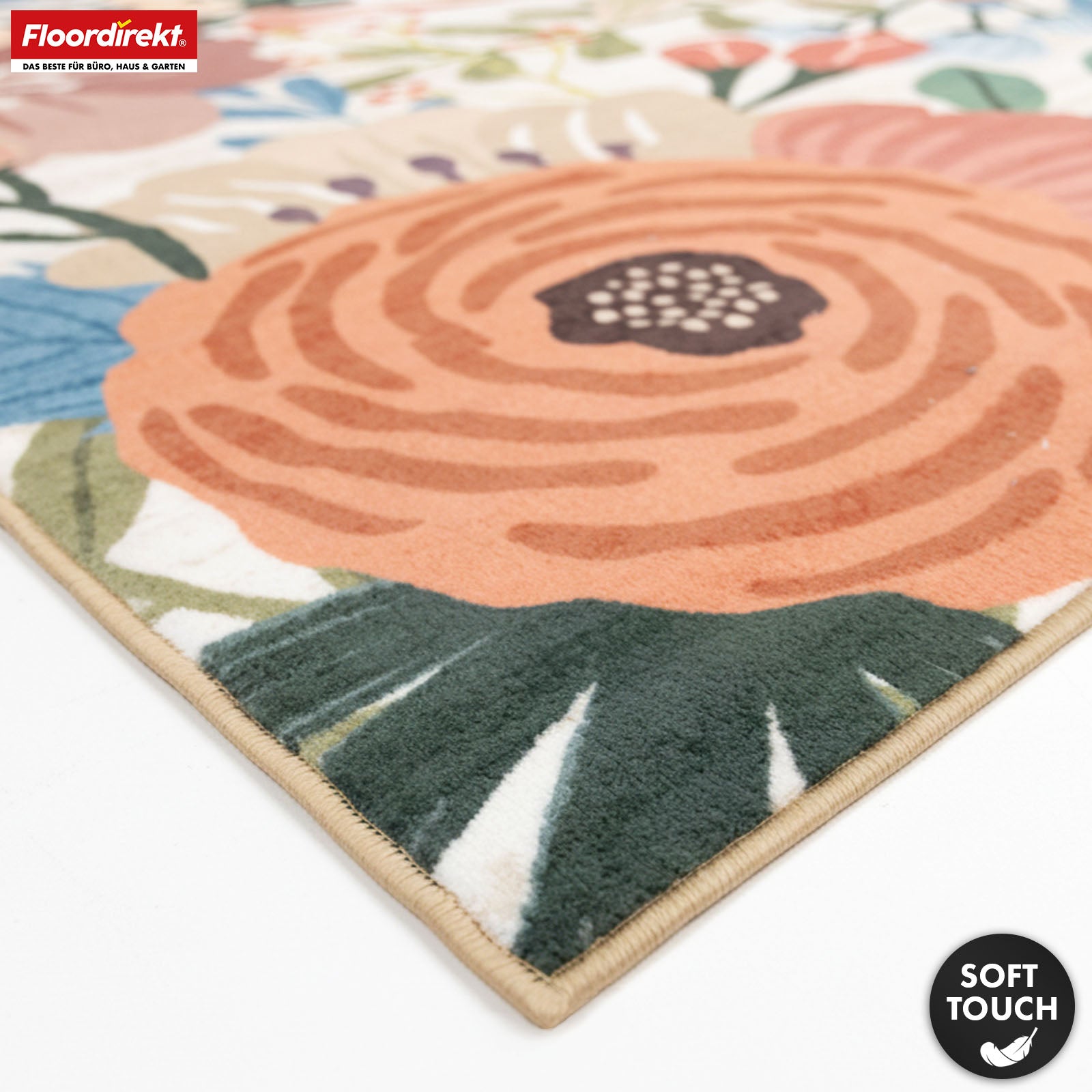 Tapis de salon | Fleur | Tapis moderne à motif floral coloré | Antidérapant, résistant & facile d’entretien | Disponible en plusieurs tailles