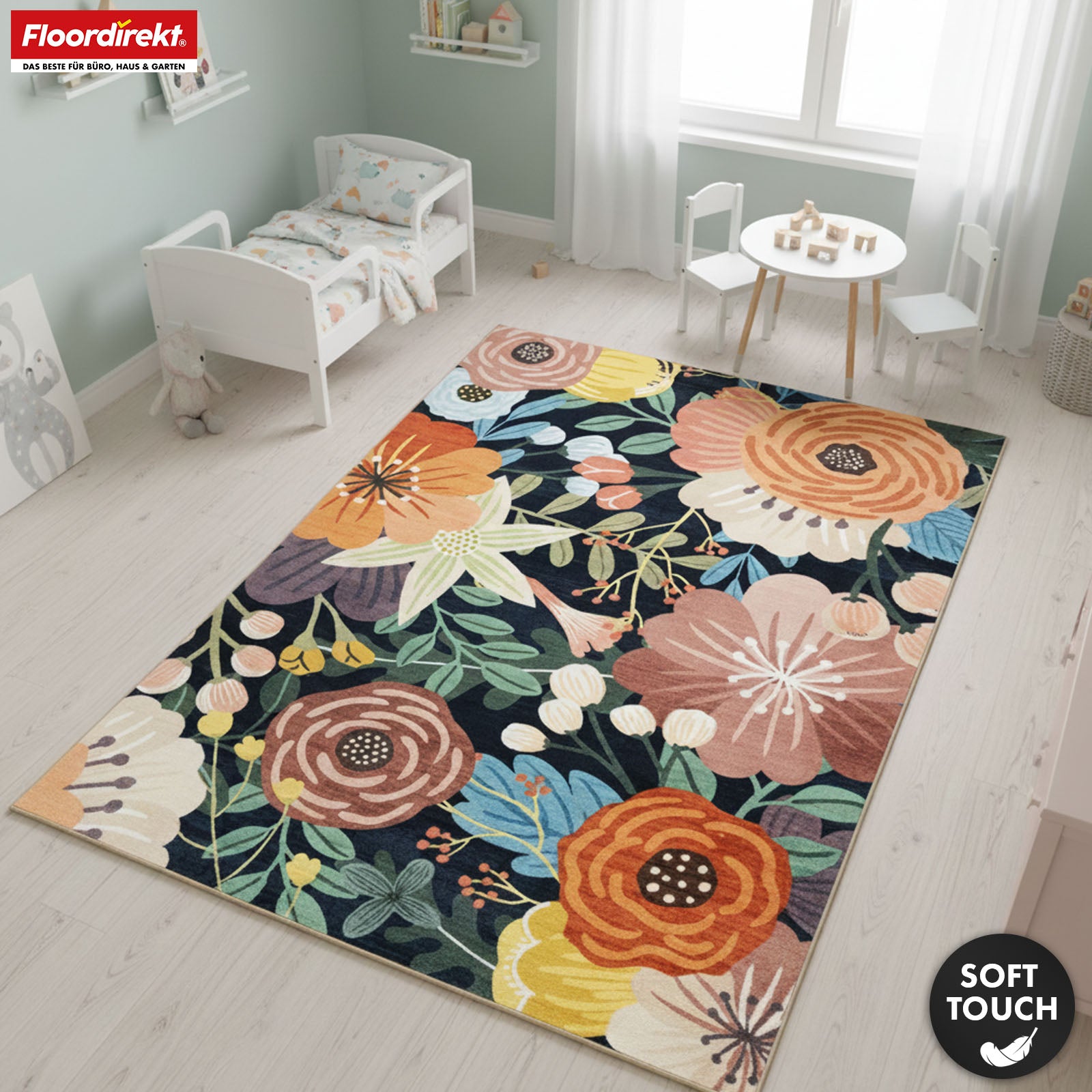 Tapis de salon | Tropica | Tapis moderne à motif floral tropical | Antidérapant, résistant & facile d’entretien | Disponible en plusieurs tailles