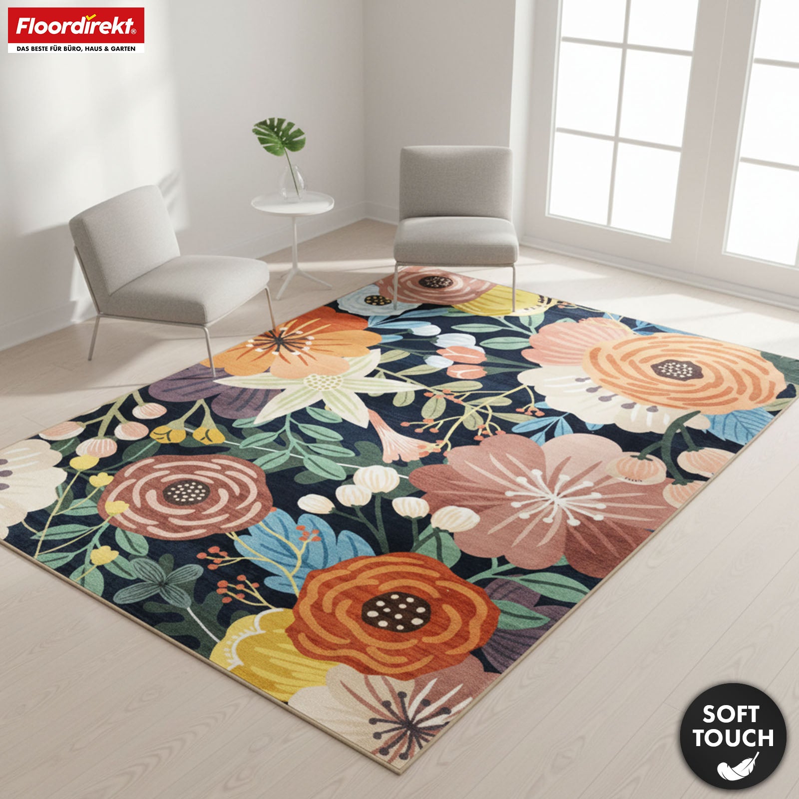 Tapis de salon | Tropica | Tapis moderne à motif floral tropical | Antidérapant, résistant & facile d’entretien | Disponible en plusieurs tailles
