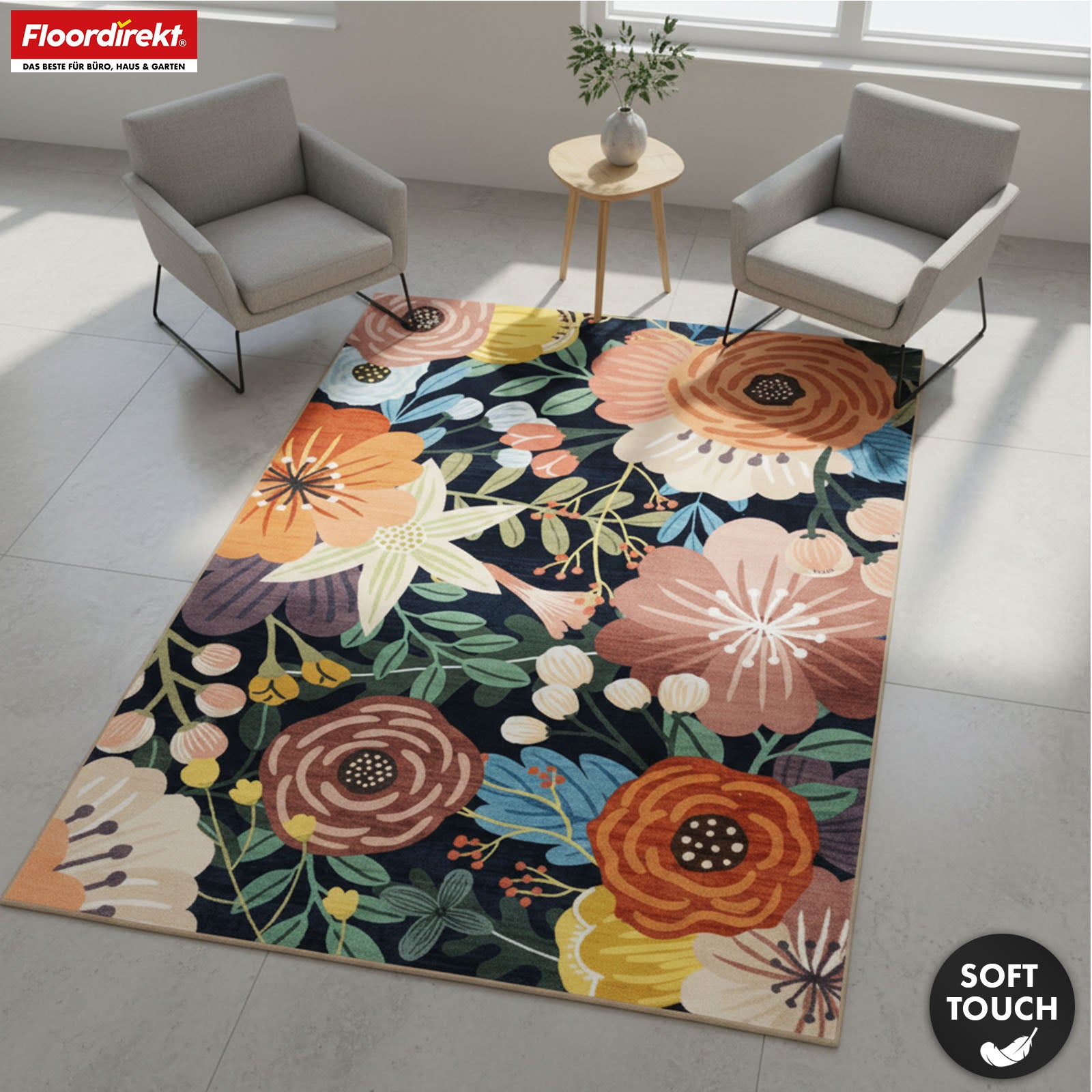 Tapis de salon | Tropica | Tapis moderne à motif floral tropical | Antidérapant, résistant & facile d’entretien | Disponible en plusieurs tailles